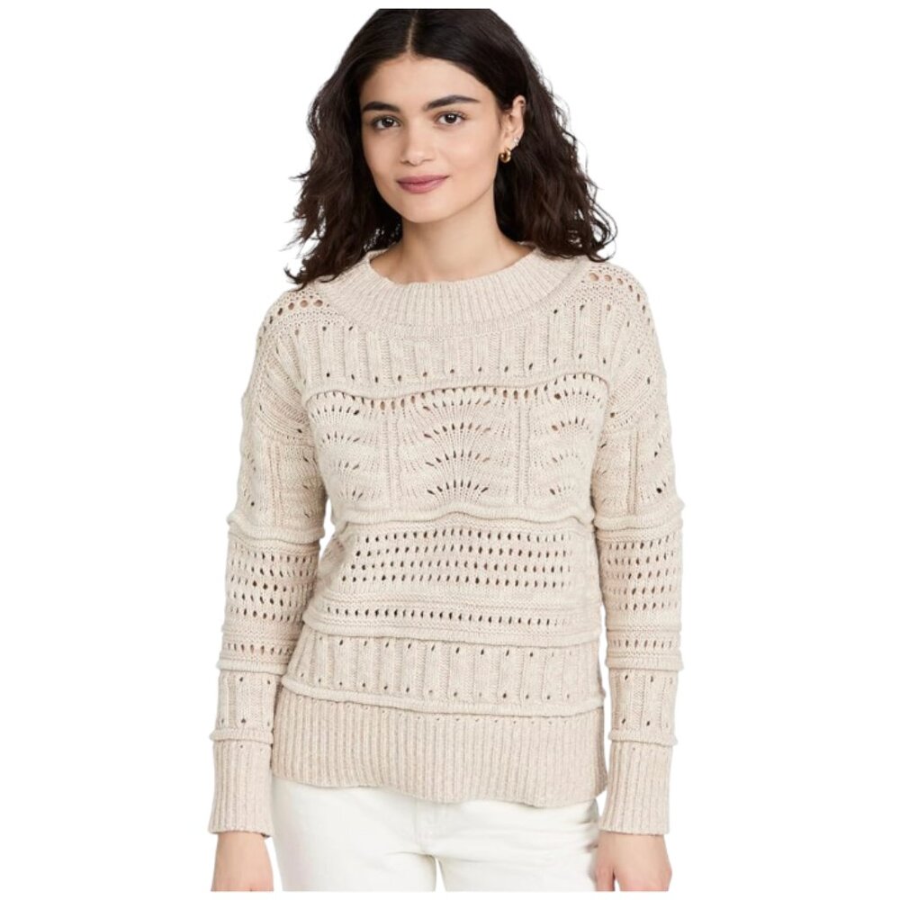Club Monaco Mixed Pointelle Sweater Womens Medium Cream Ivory Crew Neck Cotton